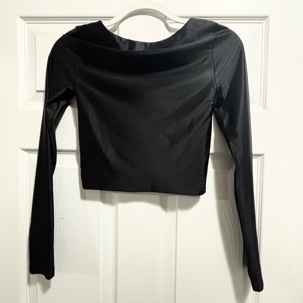 Aritzia Babaton Satinette Square Neck Long Sleeve Top Black Size XS - Picture 6 of 9